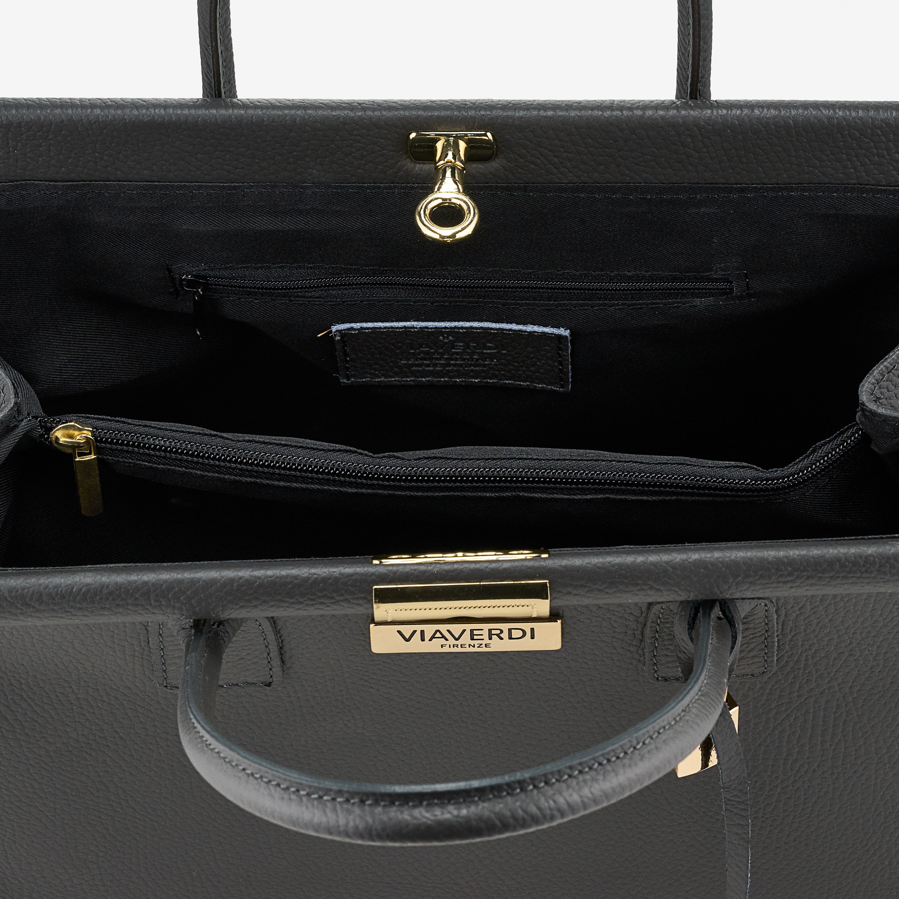 Borsa a Mano con Tracolla VIAVERDI in Pelle Grigio Scuro Made in Italy