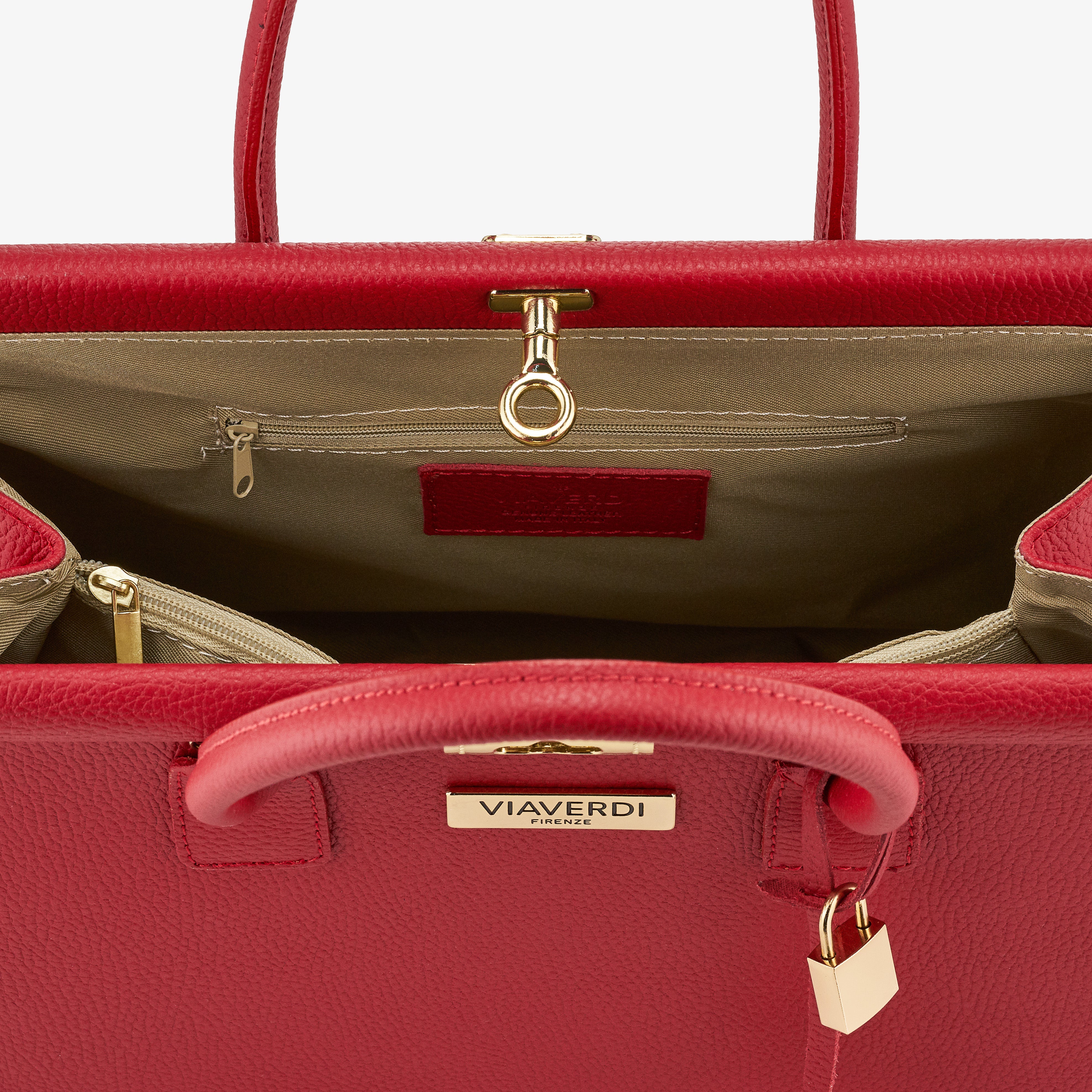 Borsa a Mano con Tracolla VIAVERDI in Pelle Rossa Made in Italy