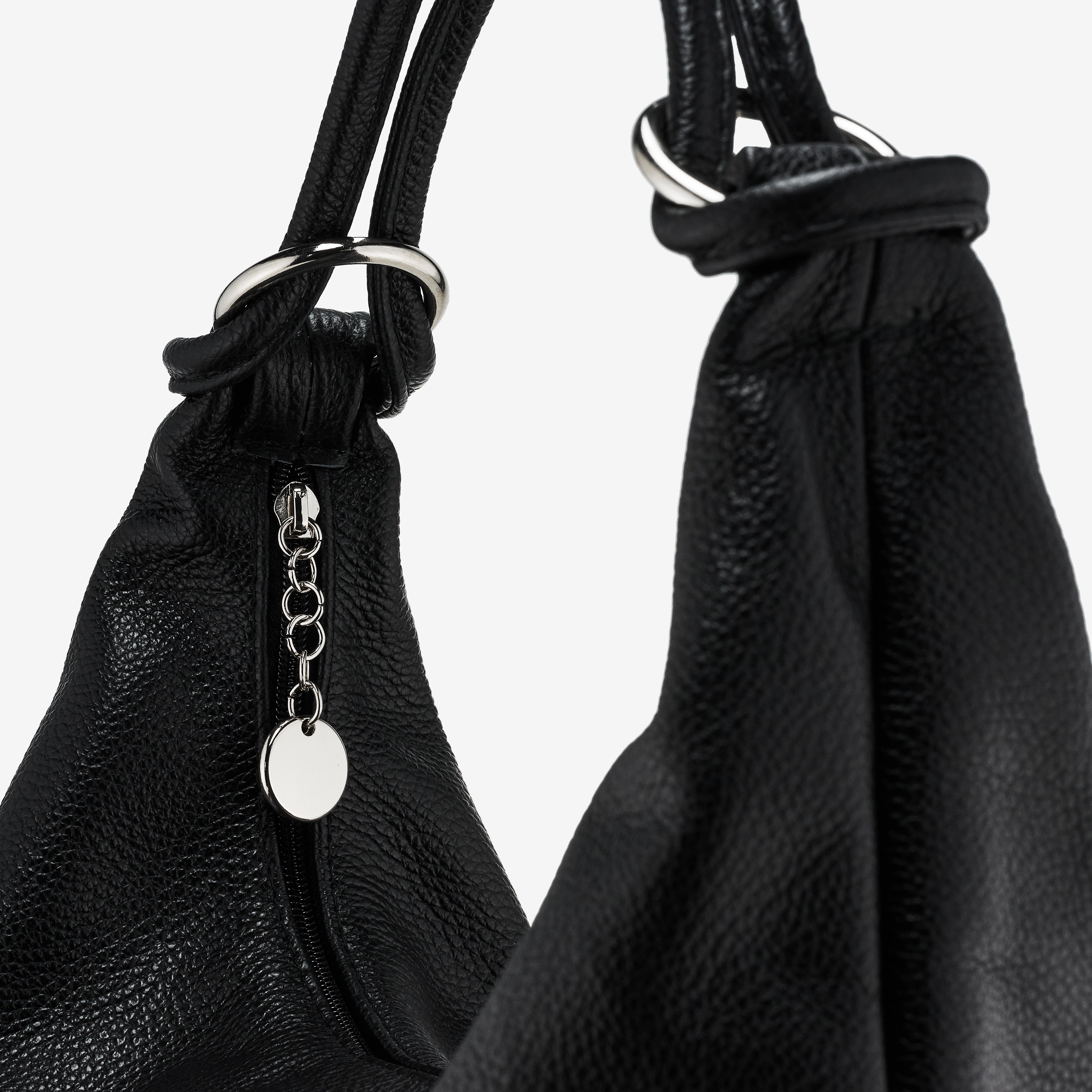 VIAVERDI Black Leather Hobo Bag Made in Italy