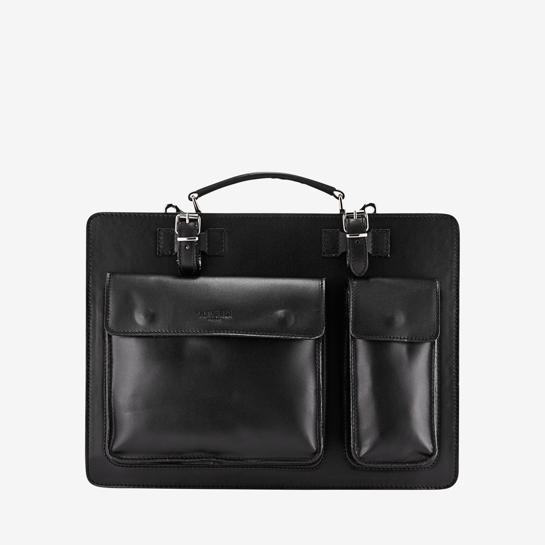 Borsa da Lavoro in Pelle Nera VIAVERDI Made in Italy - Porta Ombrelli e Pc 15.6