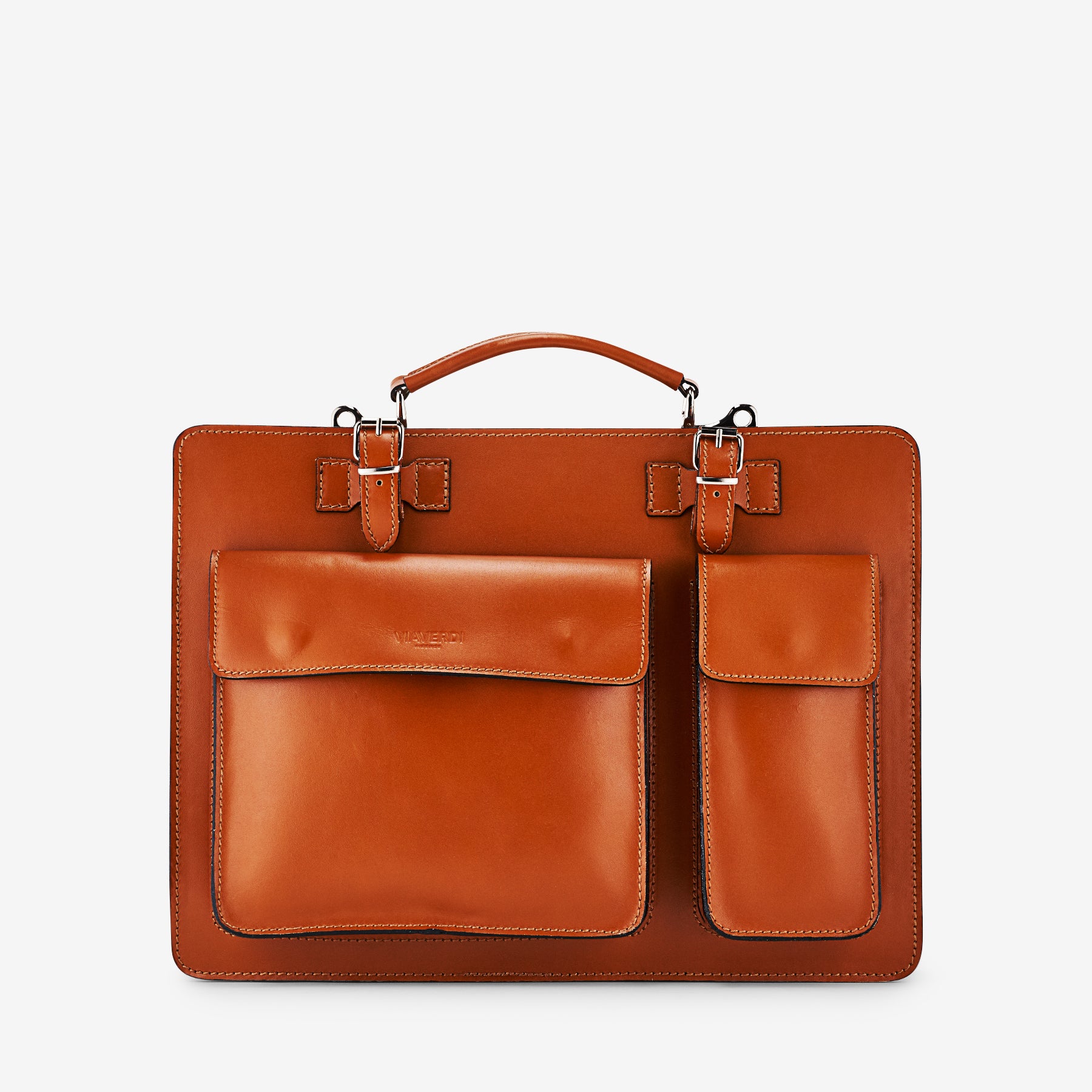 Borsa da Lavoro in Pelle color Cuoio VIAVERDI Made in Italy - Porta Ombrelli e Pc 15.6