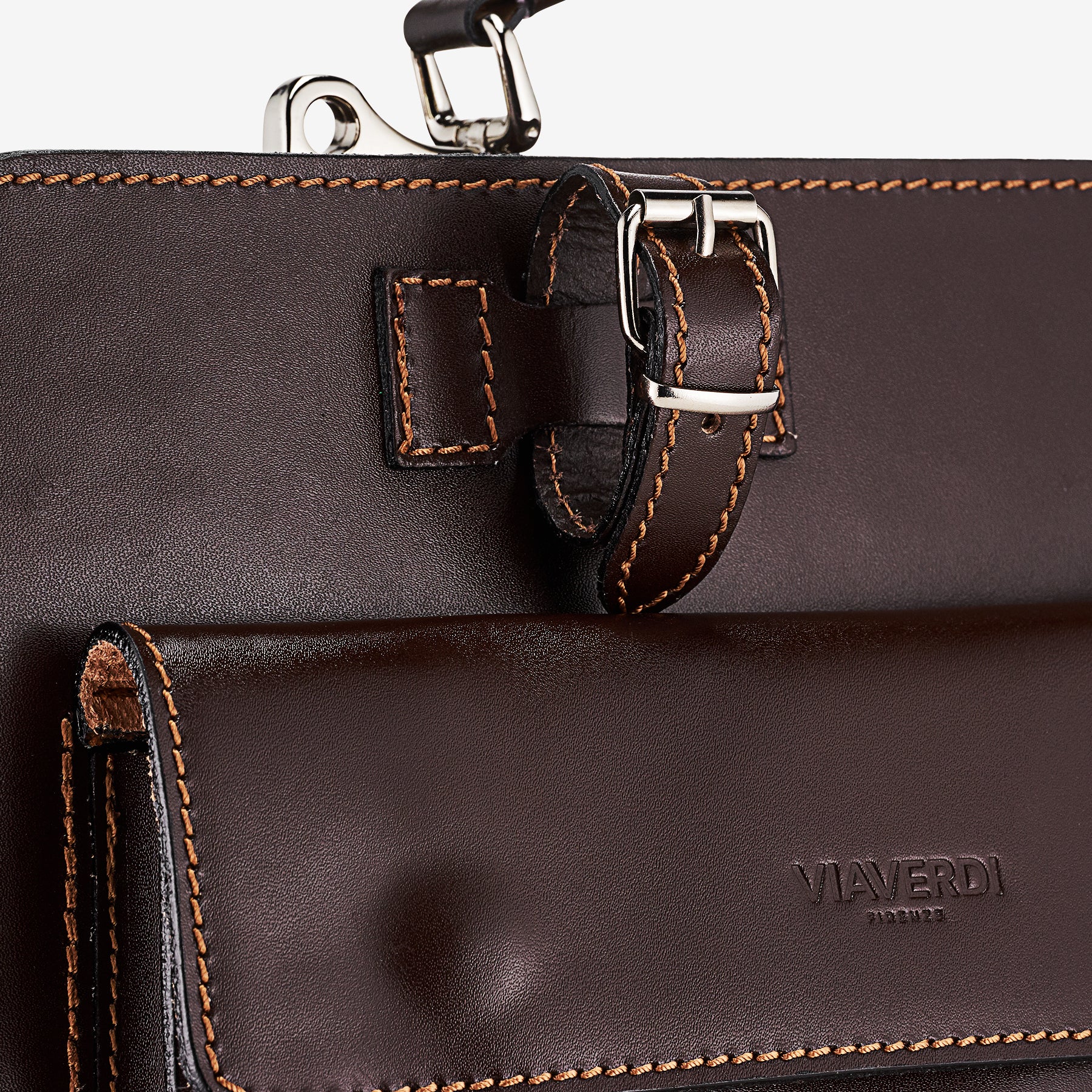Arbeitstasche aus dunkelbraunem Leder VIAVERDI Made in Italy – Schirmhalter und 15,6 PC
