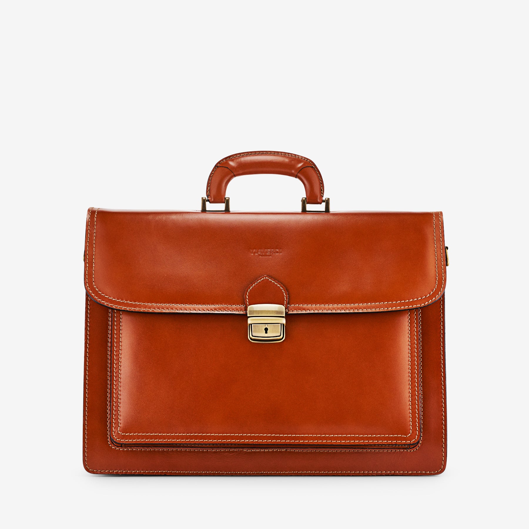 Cartella in Pelle Color Cuoio VIAVERDI Made in Italy - 3 Soffietti Pc 15.6