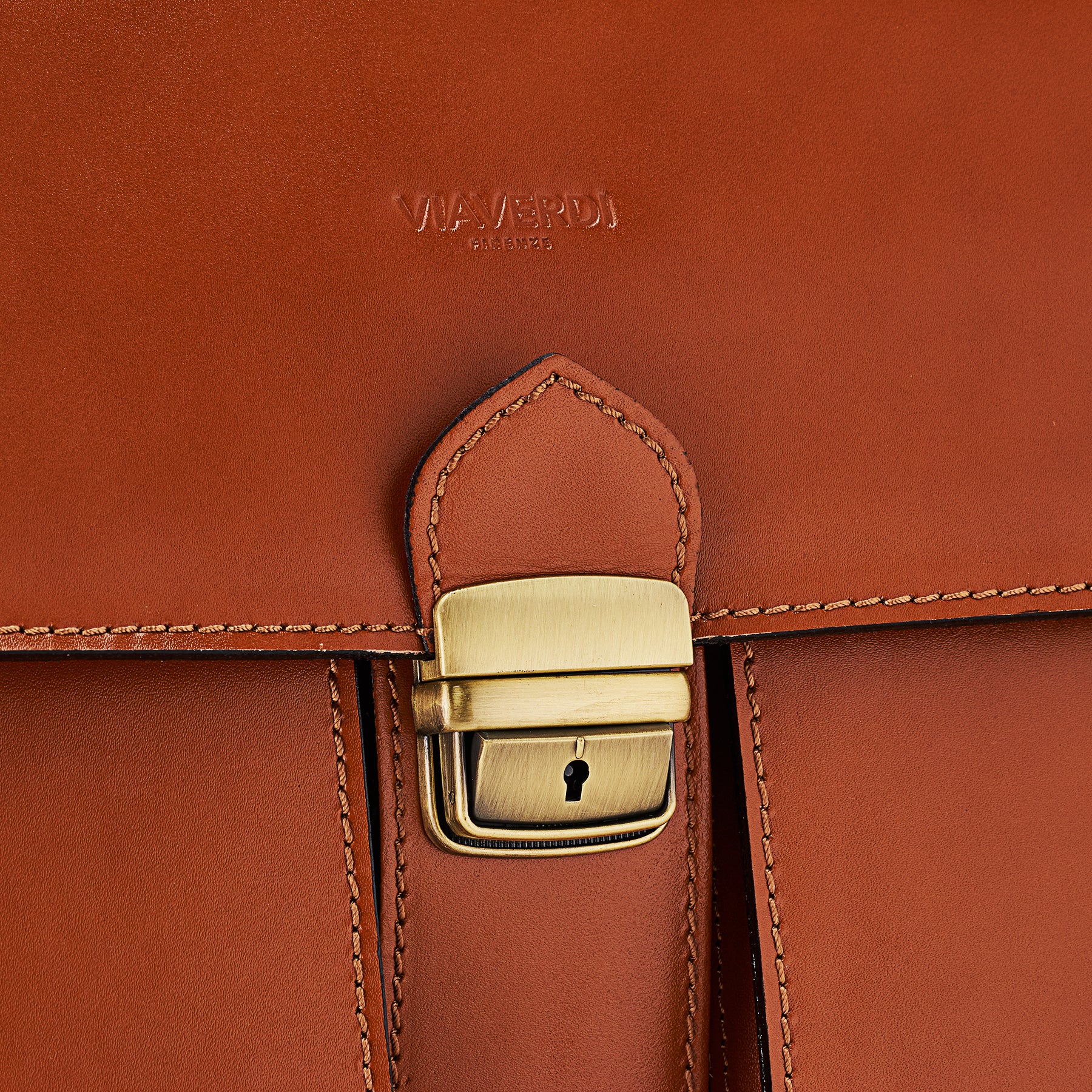 Cartella in Pelle color Cuoio VIAVERDI Made in Italy - 3 Soffietti Pc 15.6