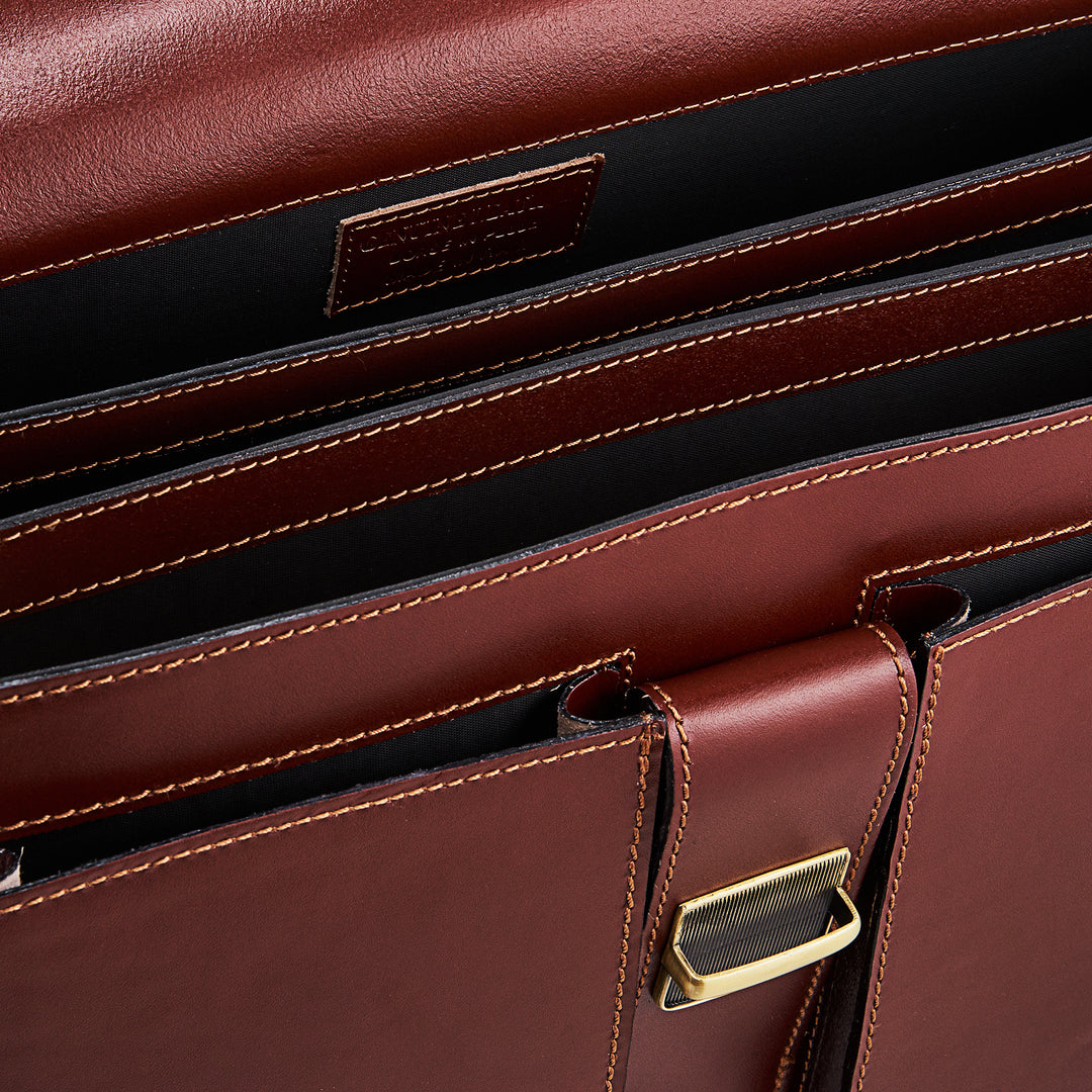 Brown Leather Briefcase VIAVERDI Made in Italy - 3 Gusseted PC 15.6