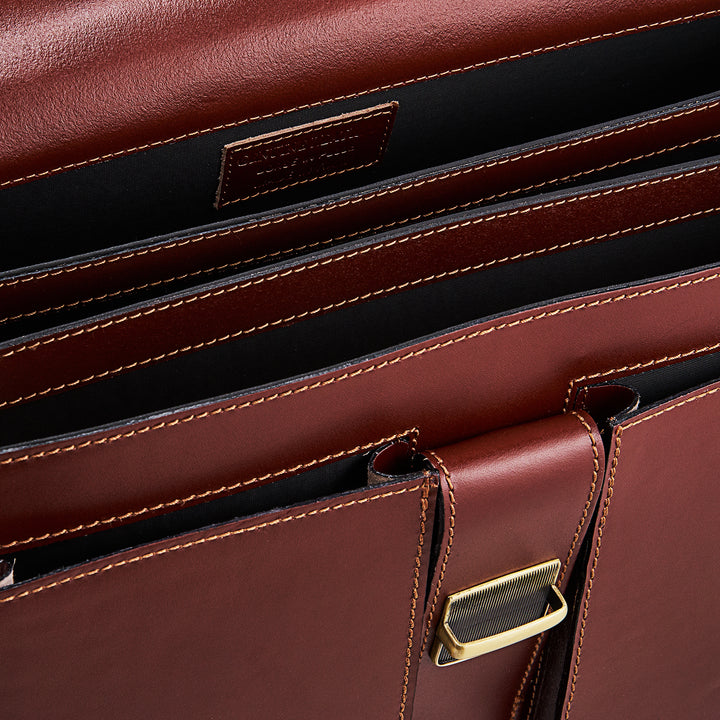 Brown Leather Briefcase VIAVERDI Made in Italy - 3 Gusseted PC 15.6