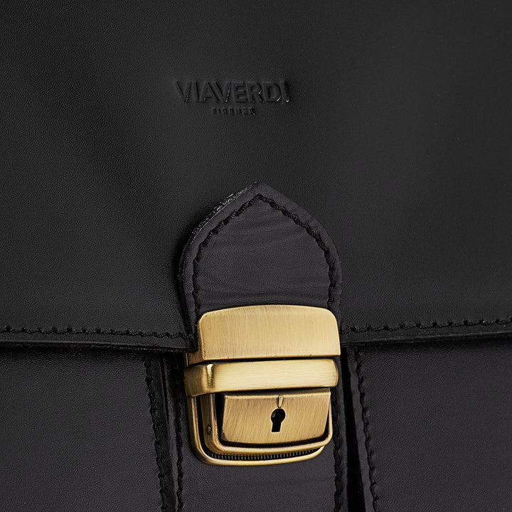 Cartella in Pelle Nera VIAVERDI Made in Italy - 3 Soffietti Pc 15.6