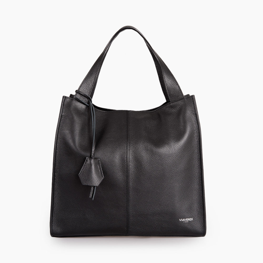 Borsa Tote in Pelle Nera VIAVERDI Made in Italy
