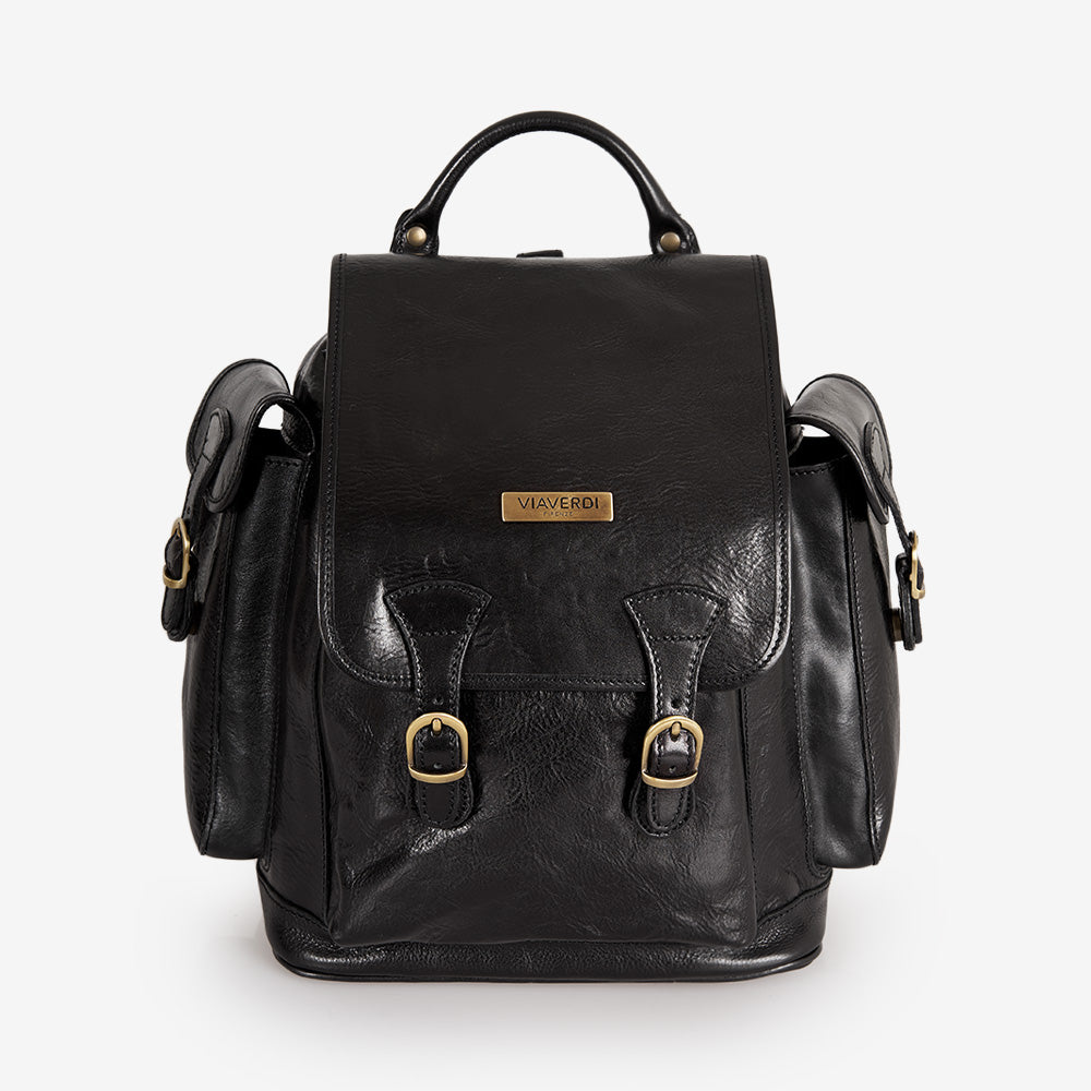VIAVERDI Black Leather Backpack Made in Italy
