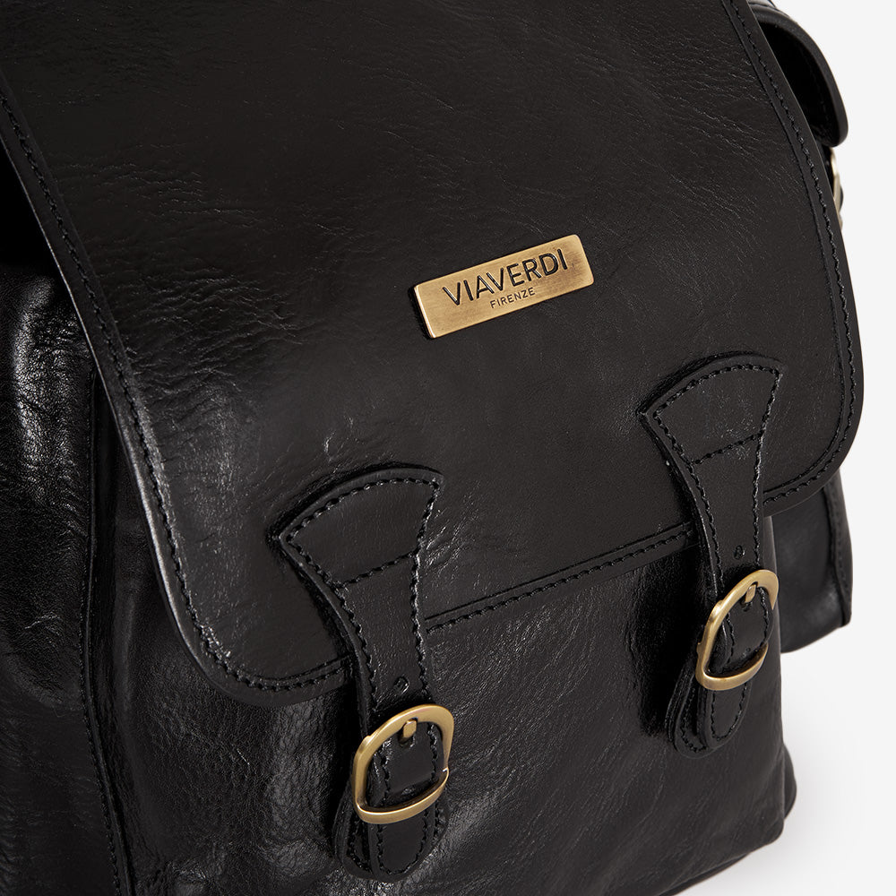 VIAVERDI Black Leather Backpack Made in Italy