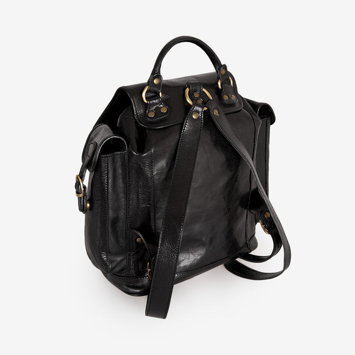 VIAVERDI Black Leather Backpack Made in Italy