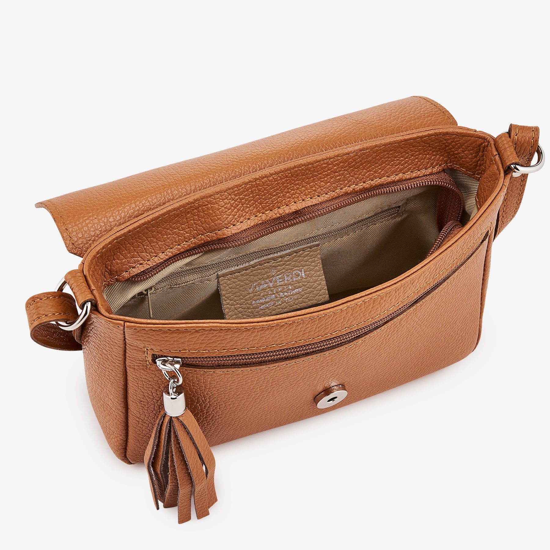 Borsa Piccola a Tracolla in Pelle color Cuoio VIAVERDI Made in Italy
