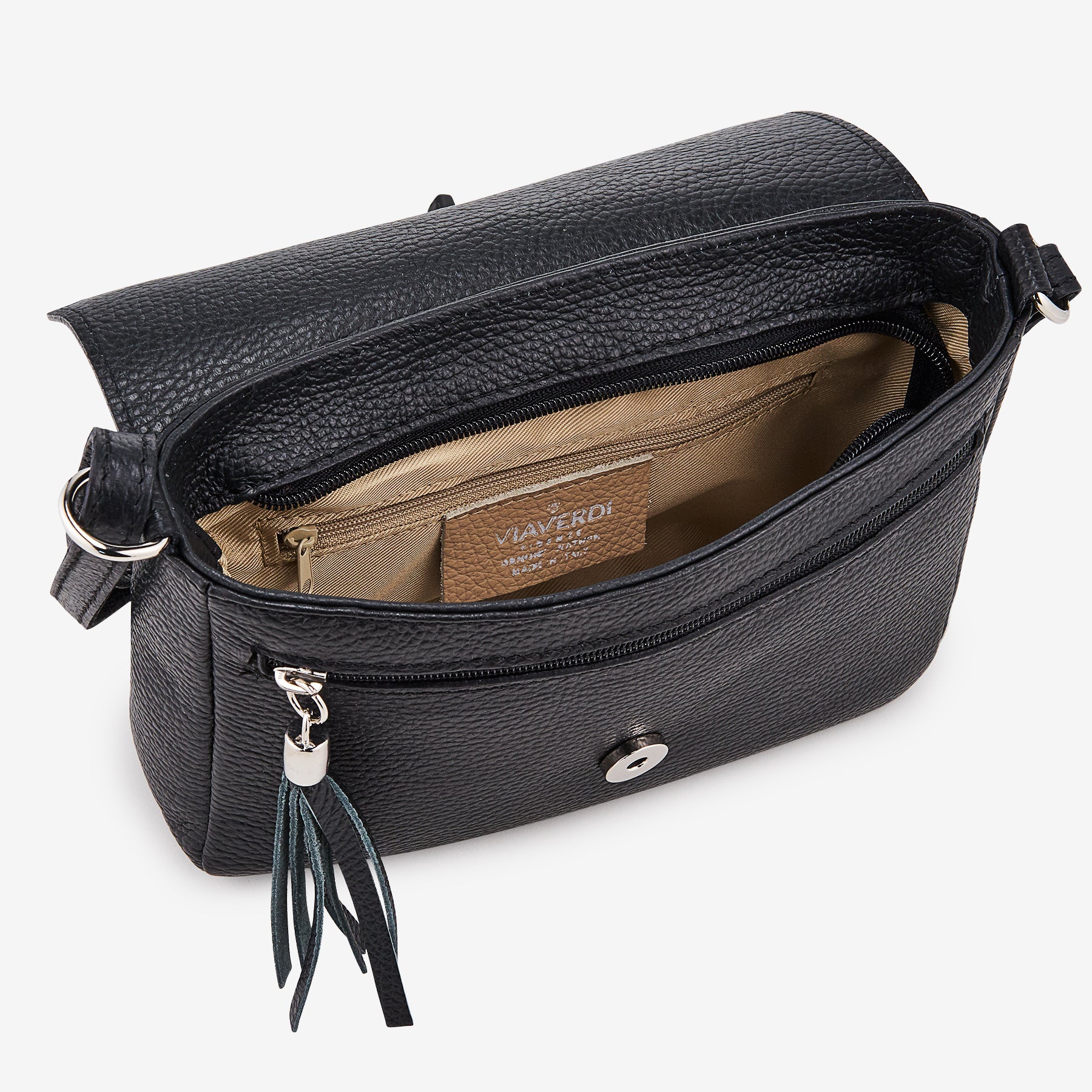 Borsa Piccola a Tracolla in Pelle Nera VIAVERDI Made in Italy