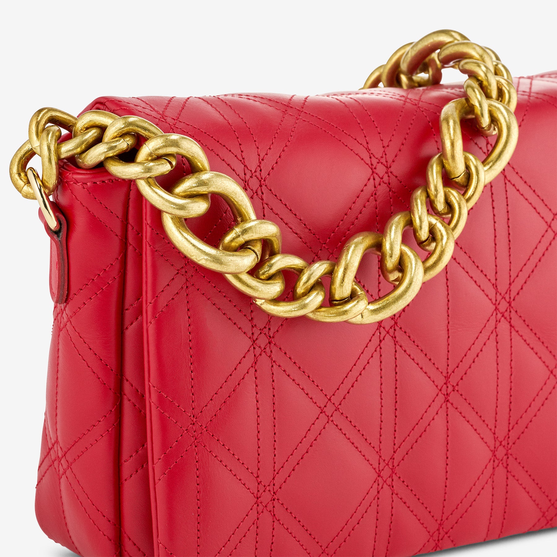 Borsa a Spalla in Pelle Matelassé Rossa con Catena VIA VERDI Made in Italy