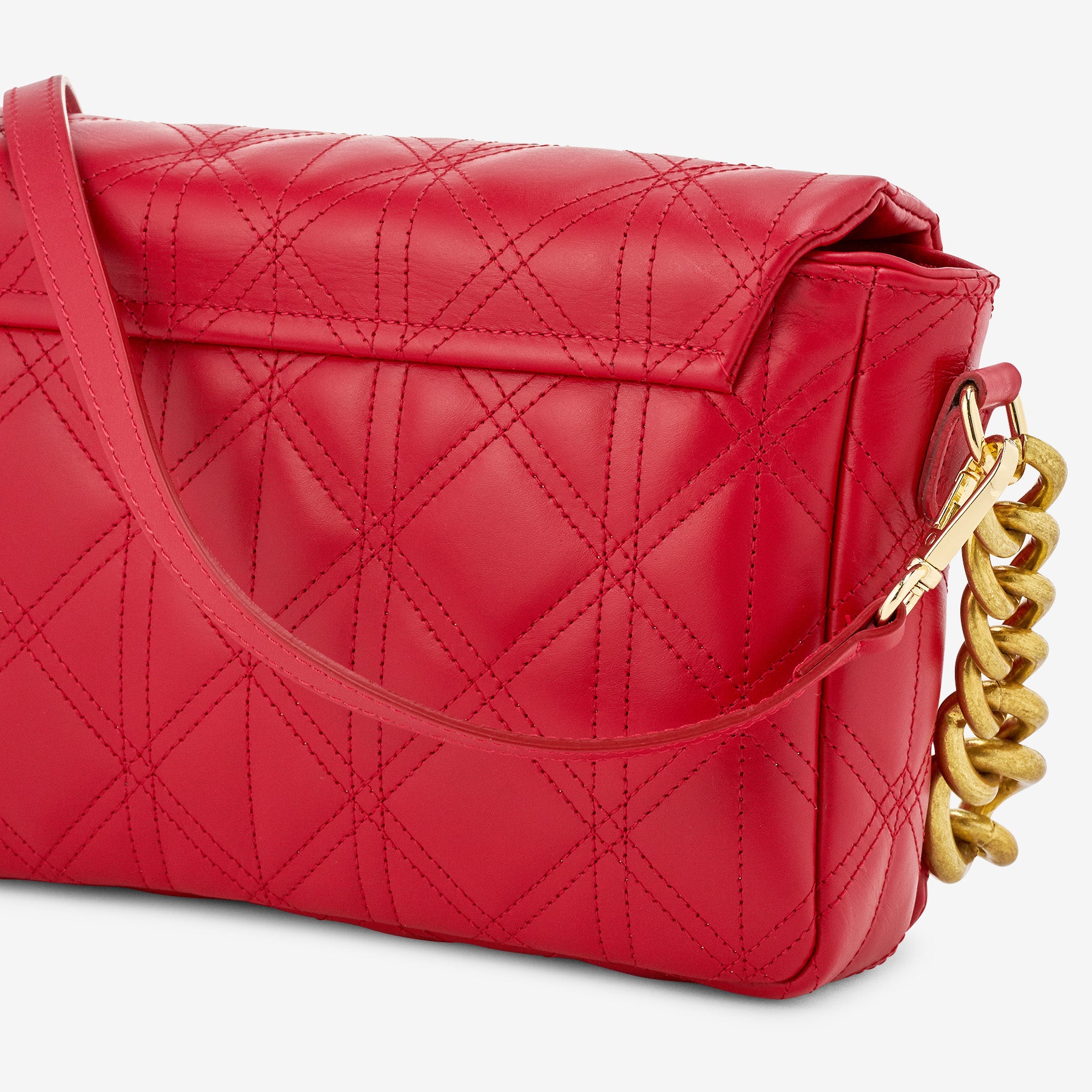 Borsa a Spalla in Pelle Matelassé Rossa con Catena VIA VERDI Made in Italy