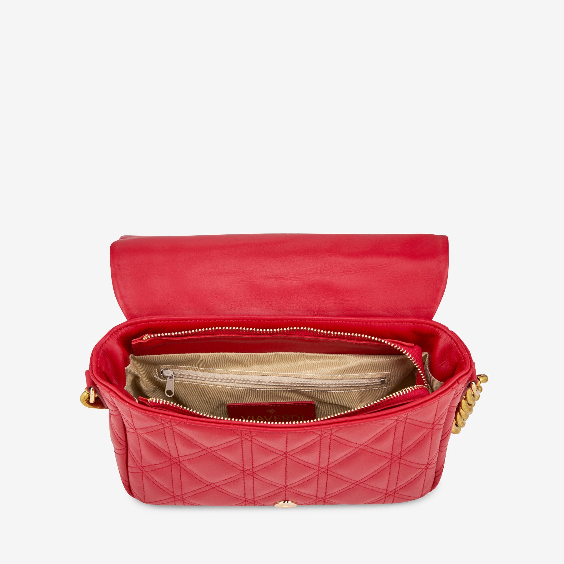 Borsa a Spalla in Pelle Matelassé Rossa con Catena VIA VERDI Made in Italy
