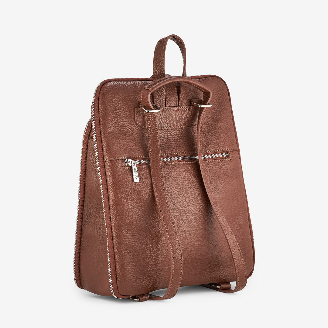 VIAVERDI Brown Tumbled Leather Backpack Made in Italy