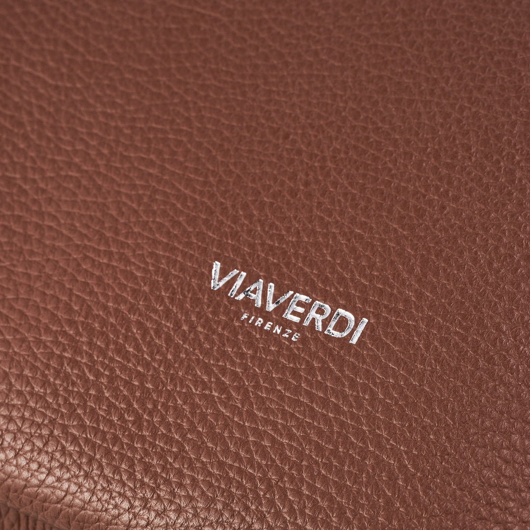 VIAVERDI Brown Tumbled Leather Backpack Made in Italy