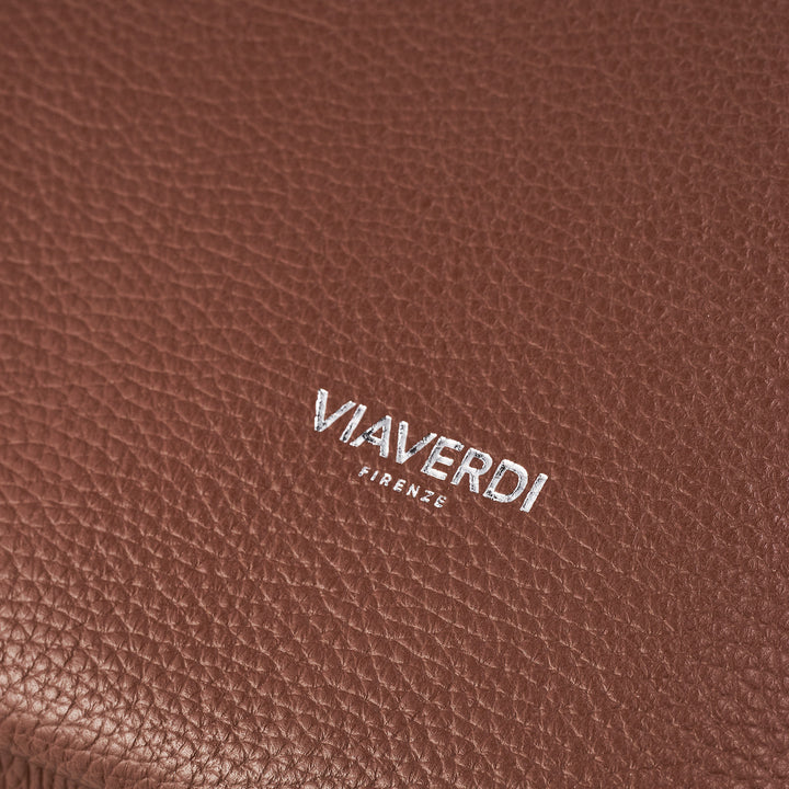 VIAVERDI Brown Tumbled Leather Backpack Made in Italy