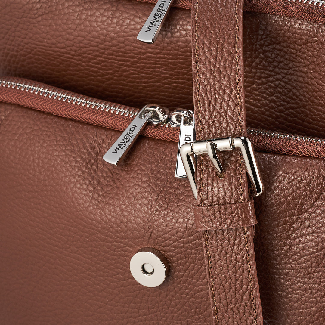 VIAVERDI Brown Tumbled Leather Backpack Made in Italy