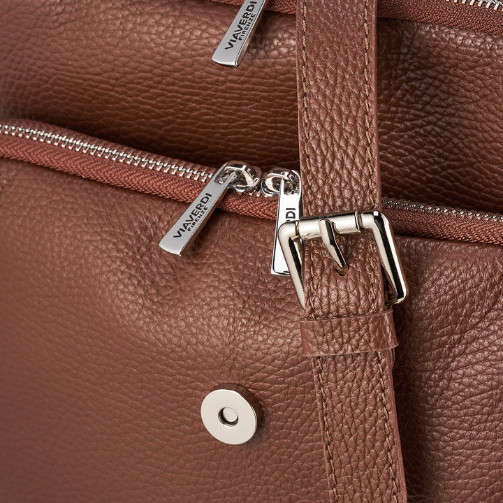 VIAVERDI Brown Tumbled Leather Backpack Made in Italy