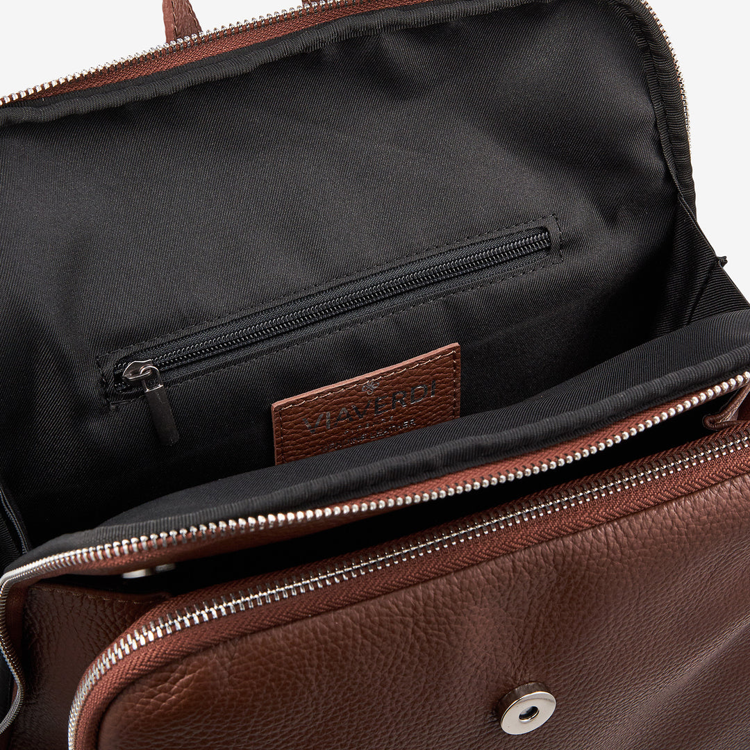 VIAVERDI Brown Tumbled Leather Backpack Made in Italy