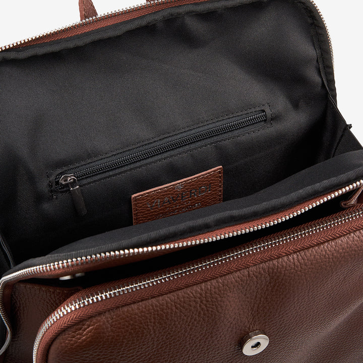 VIAVERDI Brown Tumbled Leather Backpack Made in Italy