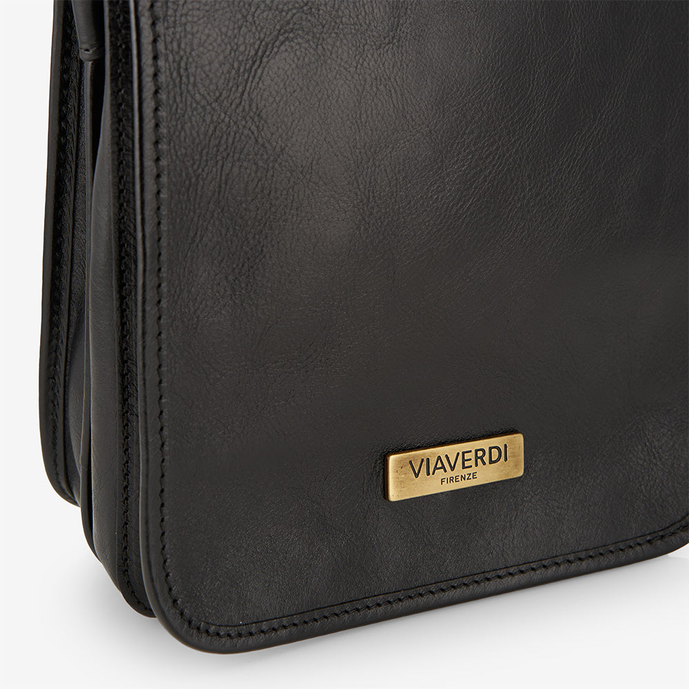 Bolso de Hombro de Piel Negra VIAVERDI Made in Italy