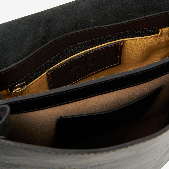 Schwarze VIAVERDI-Ledertasche, hergestellt in Italien