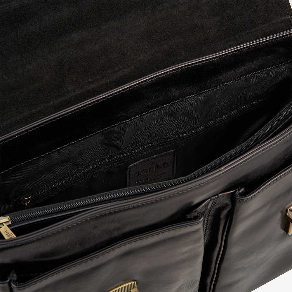 Cartella da Lavoro in Pelle Nera VIAVERDI Made in Italy linea Firenze