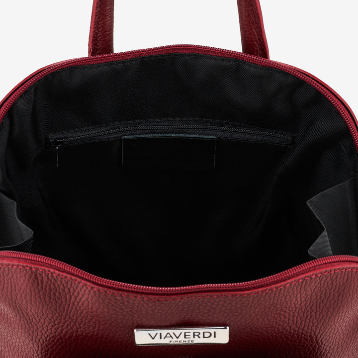VIAVERDI Damenrucksack aus rotem Leder, hergestellt in Italien