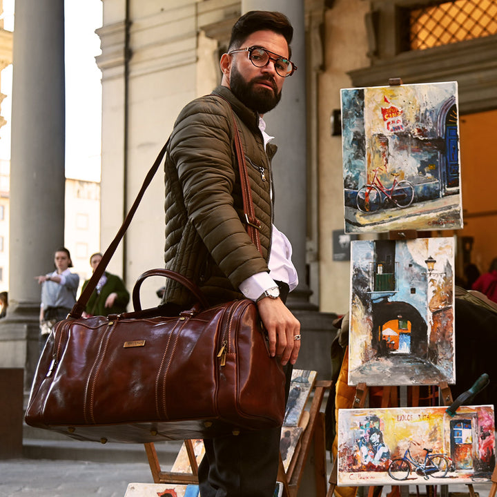 Borsone da Viaggio in Pelle Nera VIAVERDI Made in Italy
