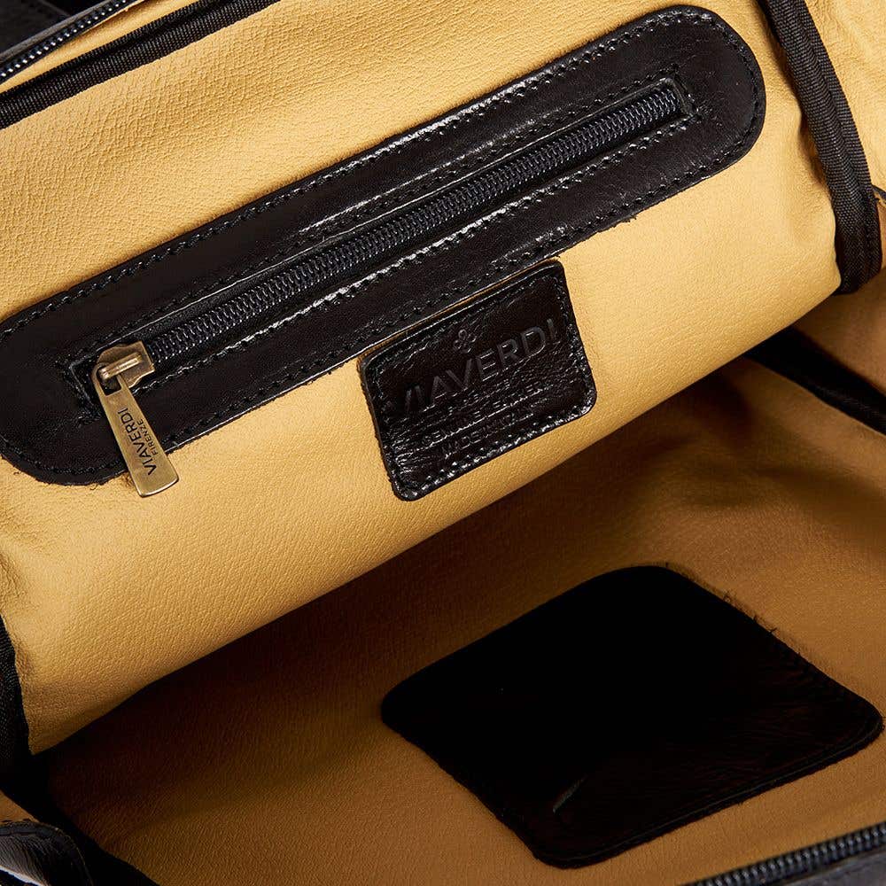 VIAVERDI Rucksack aus schwarzem Leder, hergestellt in Italien