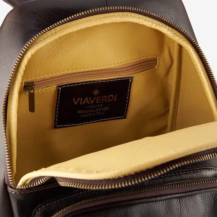 VIAVERDI Rucksack aus dunkelbraunem Leder, hergestellt in Italien