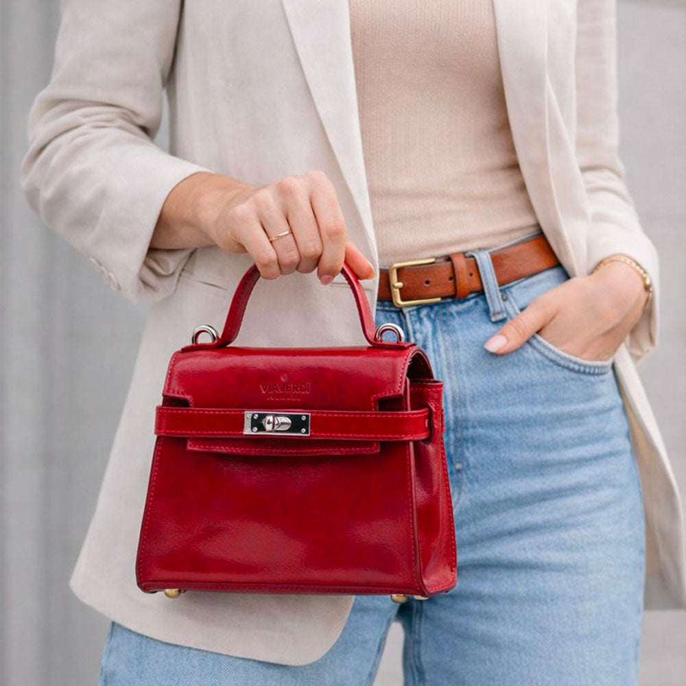 Borsa a Mano VIAVERDI in Pelle Rossa Made in Italy linea Firenze