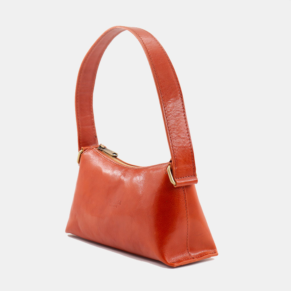 Borsa a Spalla VIAVERDI in Pelle color Cuoio Testa di Moro Made in Italy linea Firenze