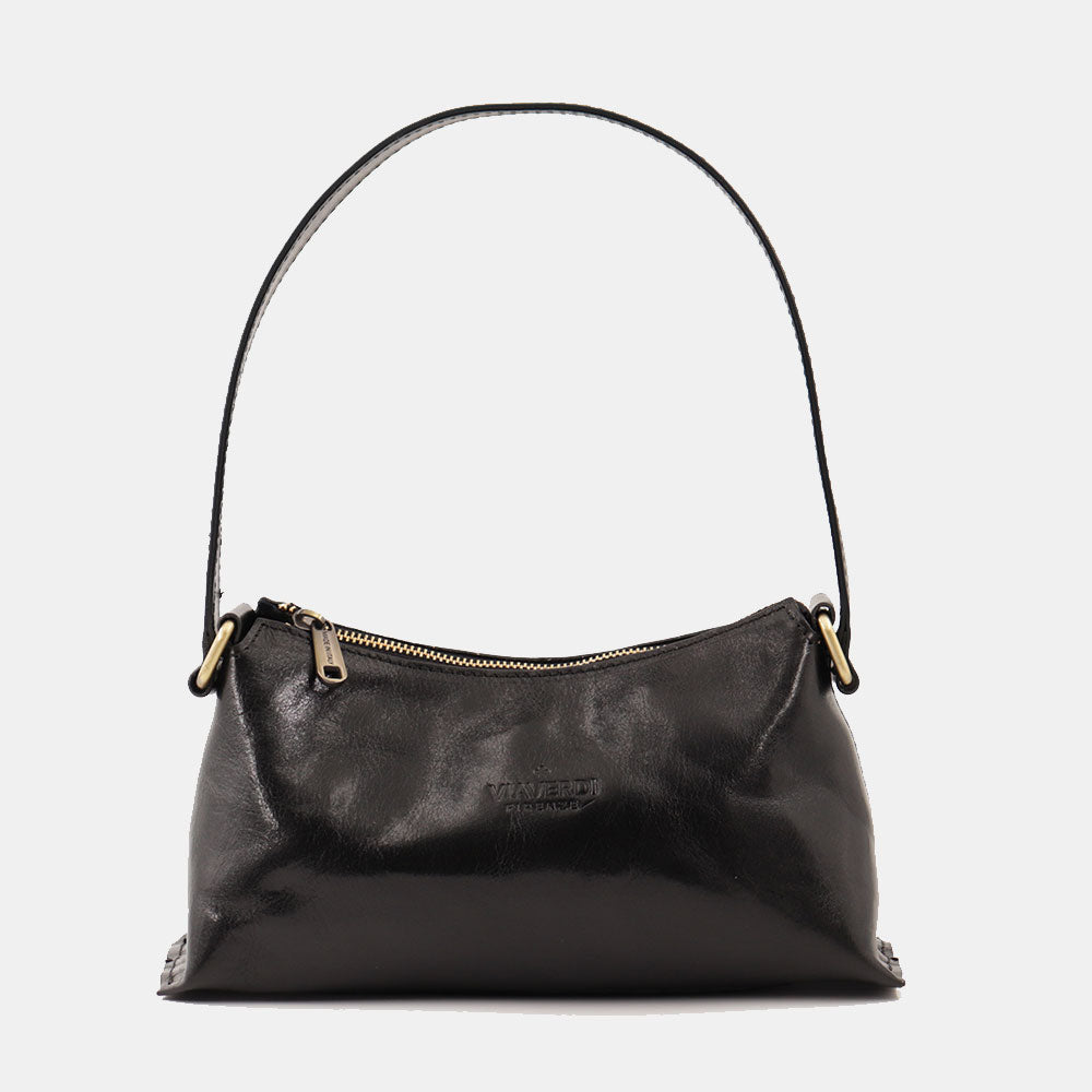 Borsa a Spalla VIAVERDI in Pelle Nera Made in Italy linea Firenze