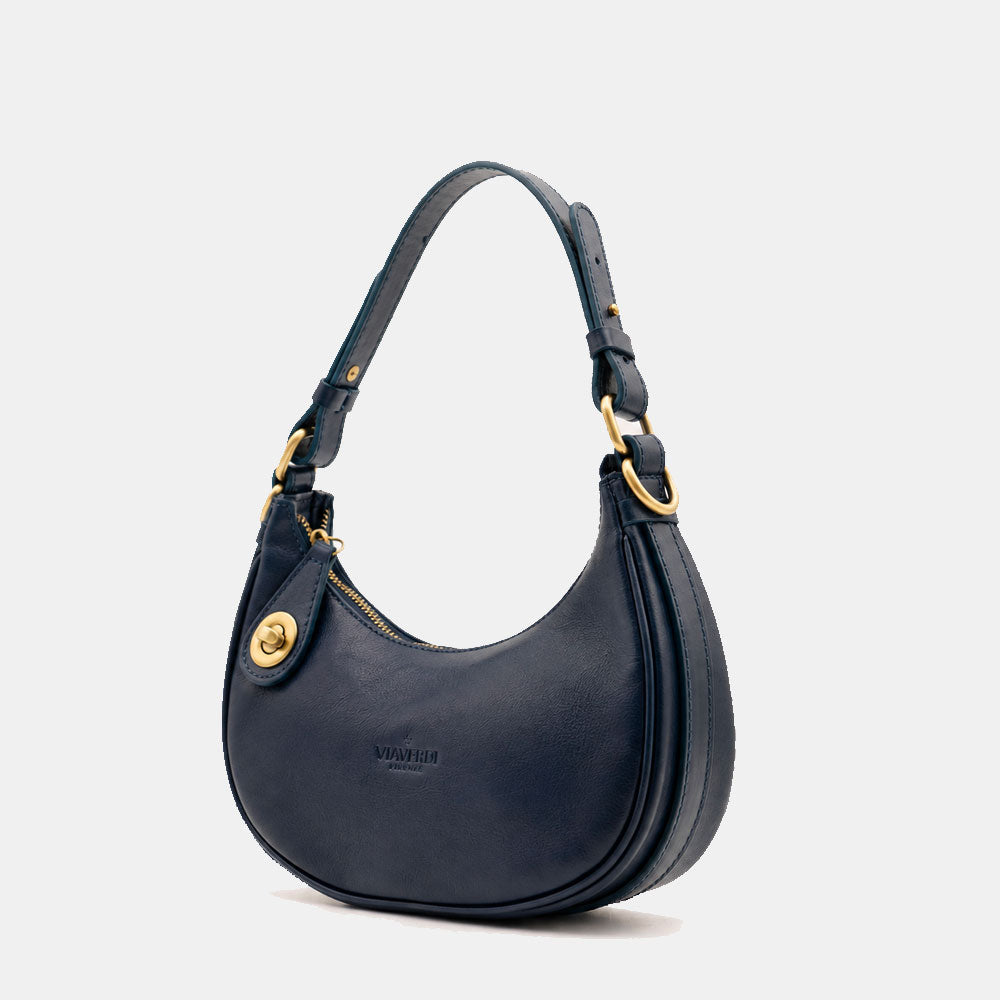Borsa Piccola a Mano VIAVERDI in Pelle Blu Made in Italy linea Firenze