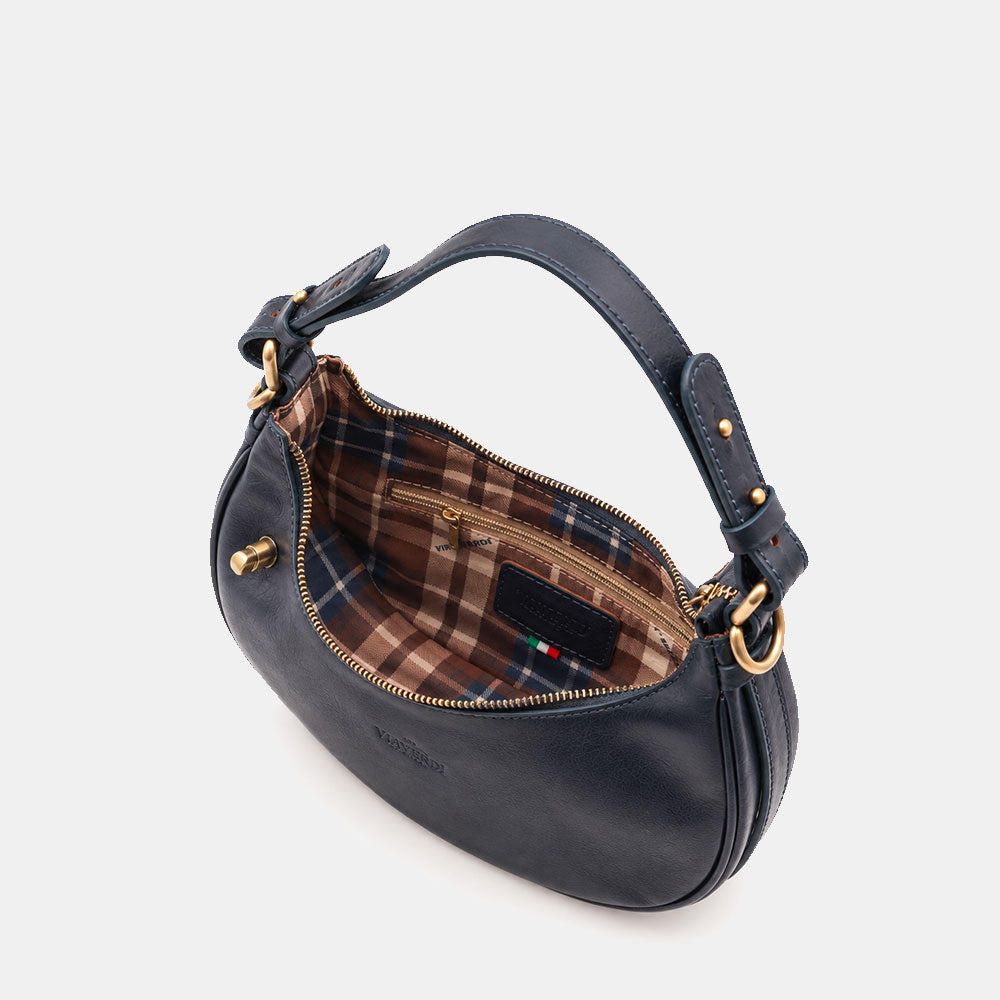 Borsa Piccola a Mano VIAVERDI in Pelle Blu Made in Italy linea Firenze