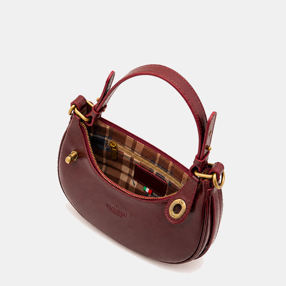 Handtasche klein ViaVerdi in Bordeaux Leder Made in Italy – Linie Firenze
