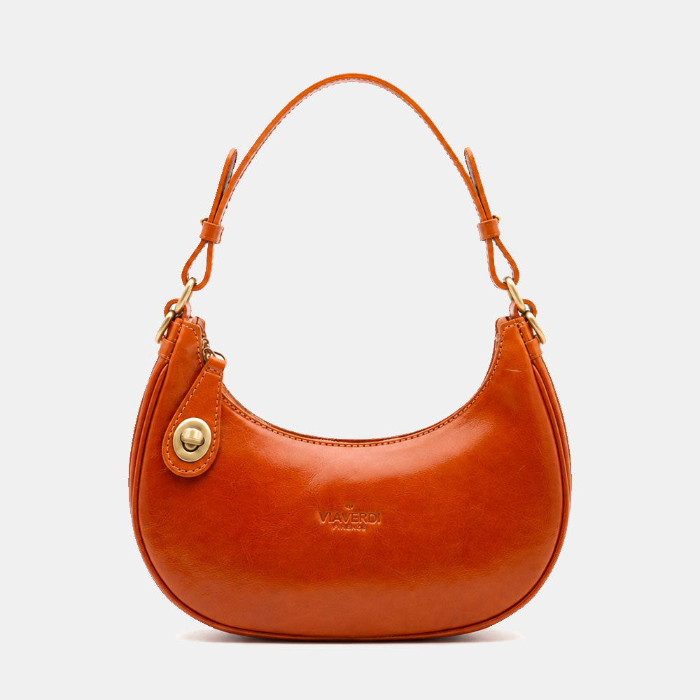 Borsa Piccola a Mano VIAVERDI in Pelle color Cuoio Made in Italy linea Firenze