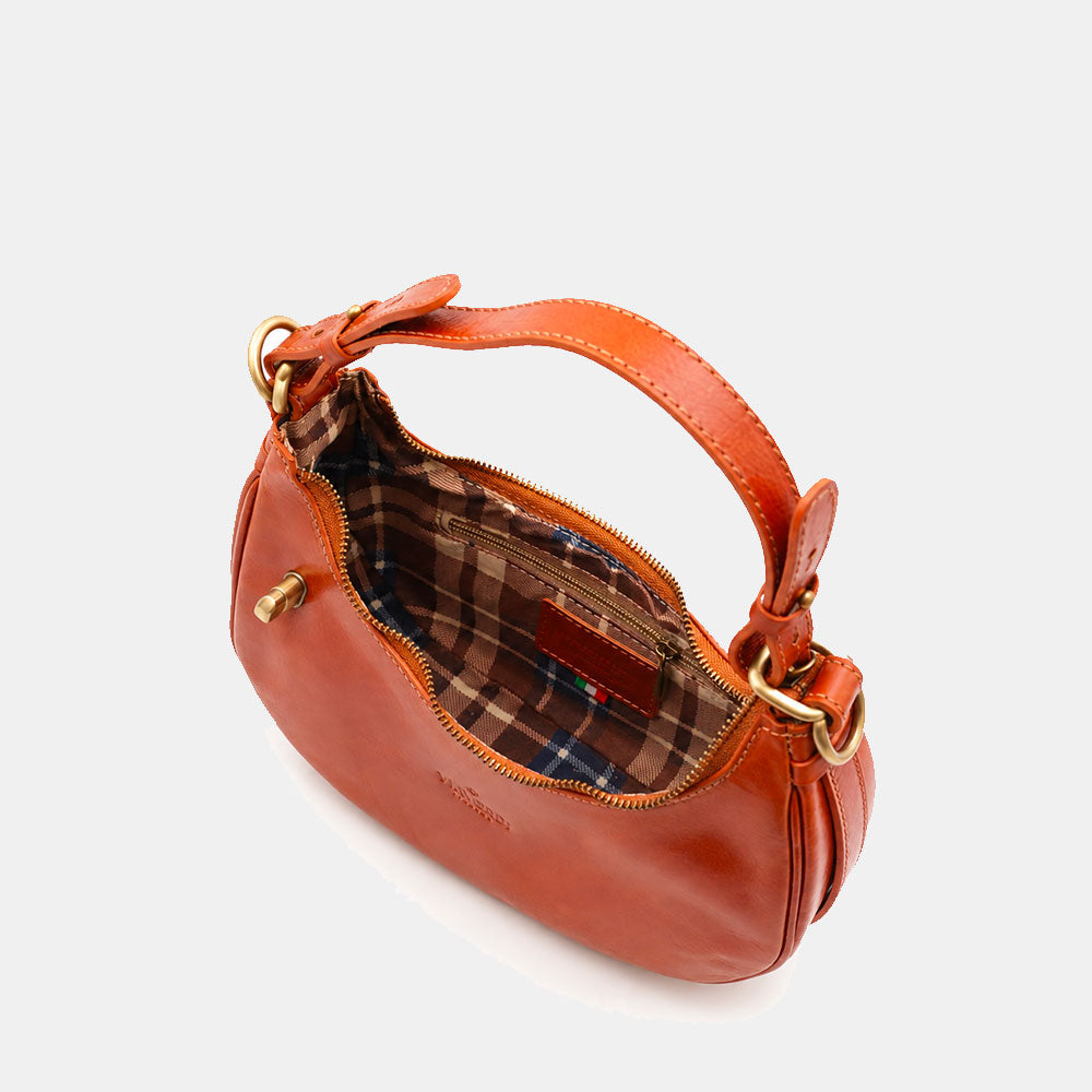 Borsa Piccola a Mano VIAVERDI in Pelle color Cuoio Made in Italy linea Firenze