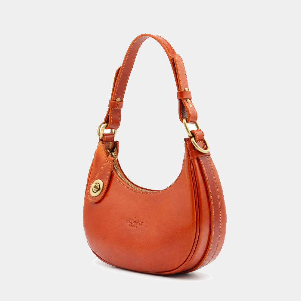 Borsa Piccola a Mano VIAVERDI in Pelle color Cuoio Made in Italy linea Firenze