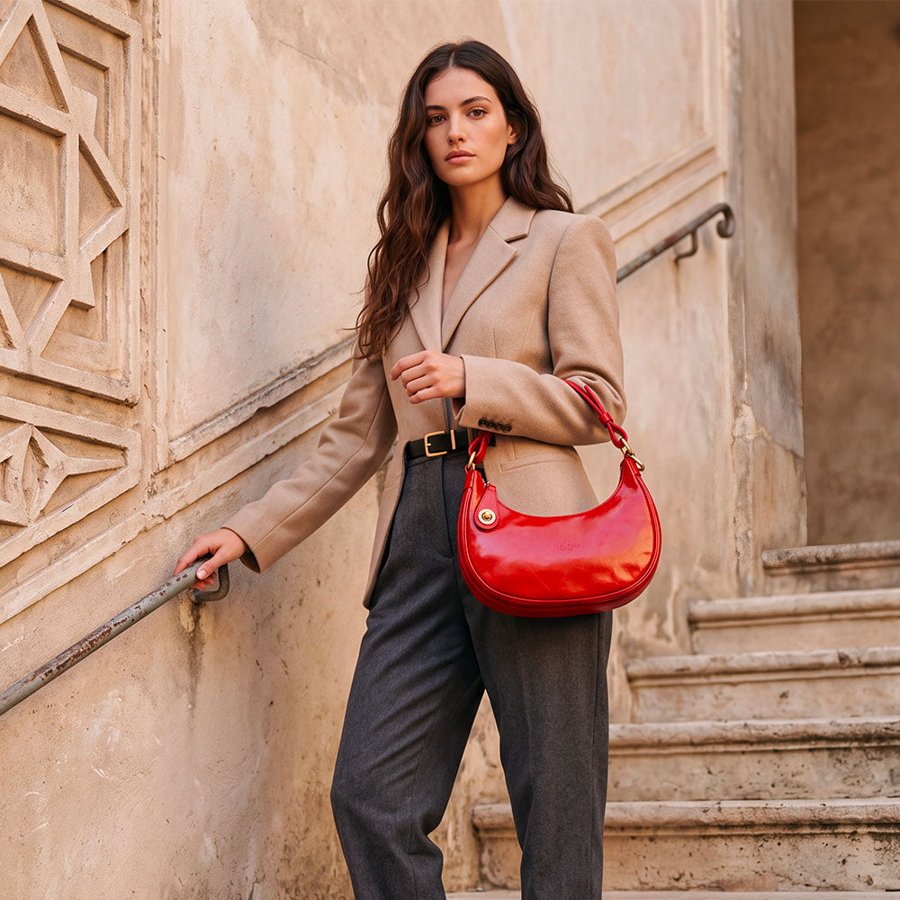 Borsa Piccola a Mano VIAVERDI in Pelle Rossa Made in Italy linea Firenze