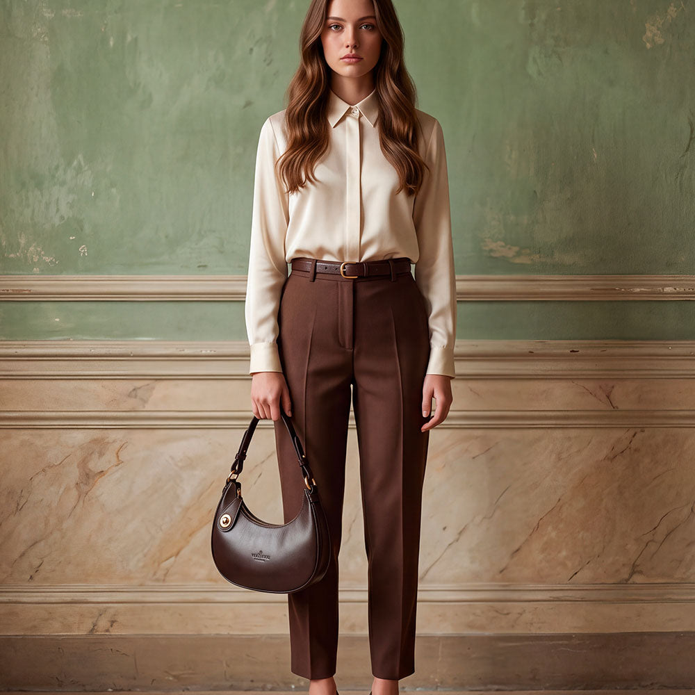 Handtasche klein ViaVerdi in Bordeaux Leder Made in Italy – Linie Firenze
