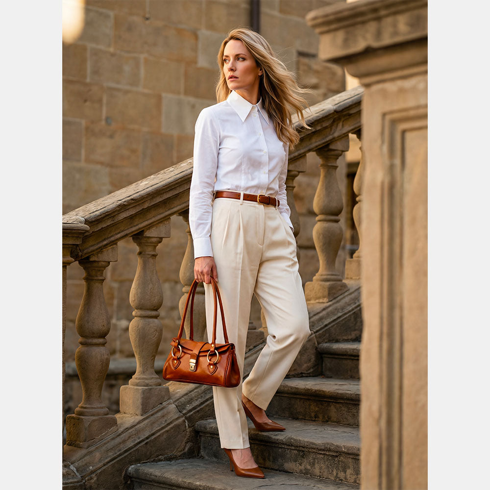 VIAVERDI Schultertasche aus Leder, hergestellt in Italien, Florence-Linie