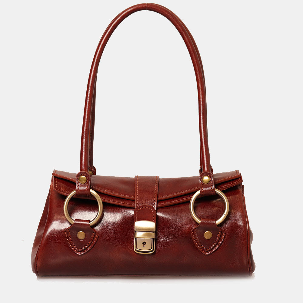 Borsa a Spalla VIAVERDI in Pelle Marrone Made in Italy linea Firenze