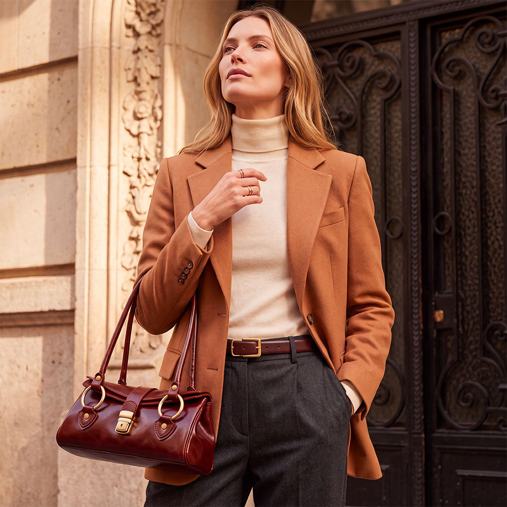 VIAVERDI Brown Leather Shoulder Bag Made in Italy, Florence Line