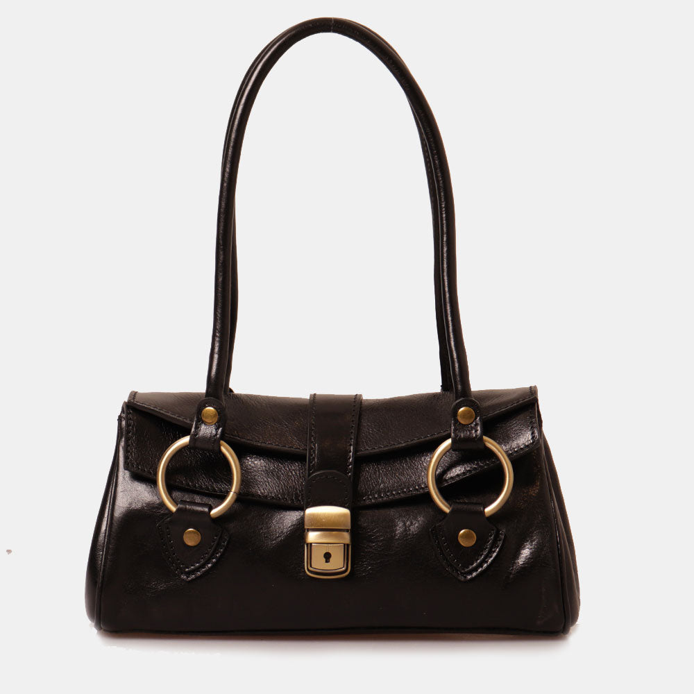 Borsa a Spalla VIAVERDI in Pelle Nera Made in Italy linea Firenze