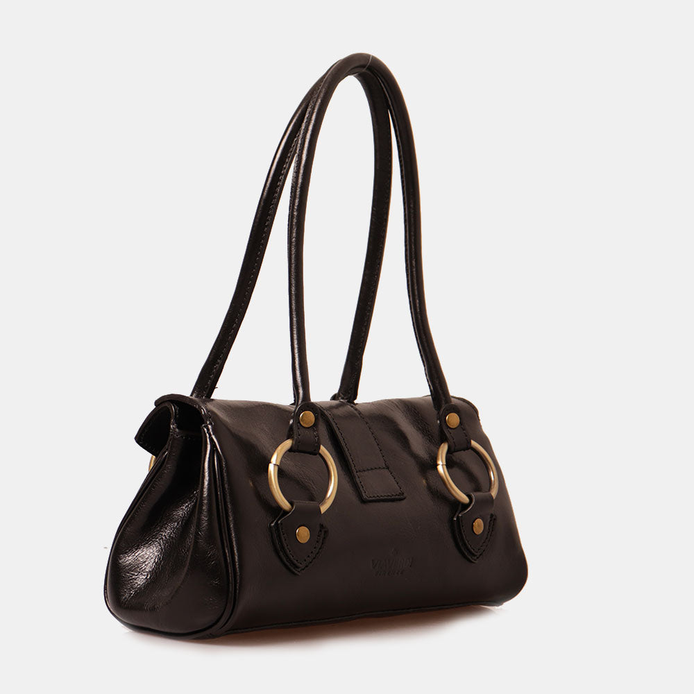Borsa a Spalla VIAVERDI in Pelle Nera Made in Italy linea Firenze